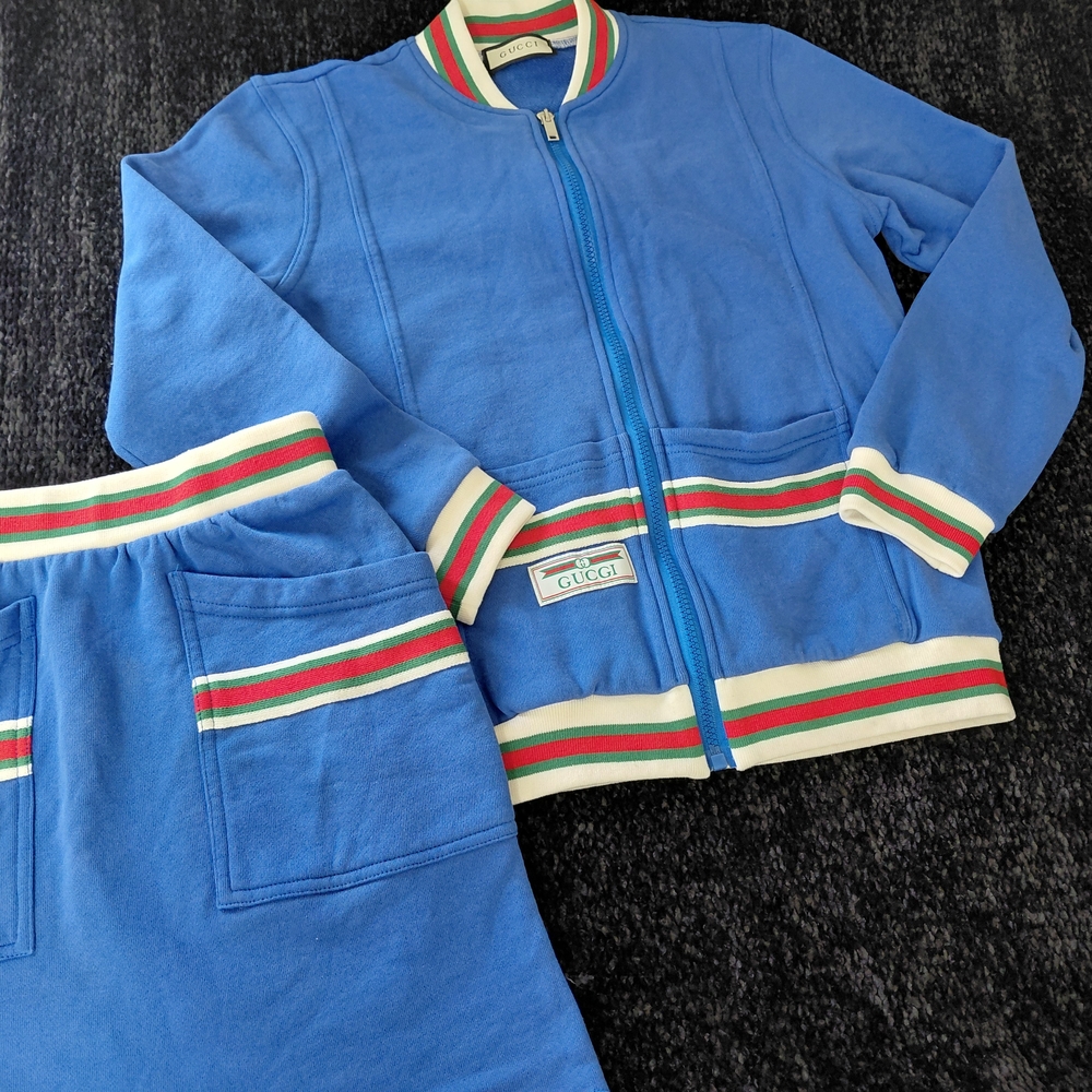 Gucci Kids Blue Pajama Set with Multicolor Trim